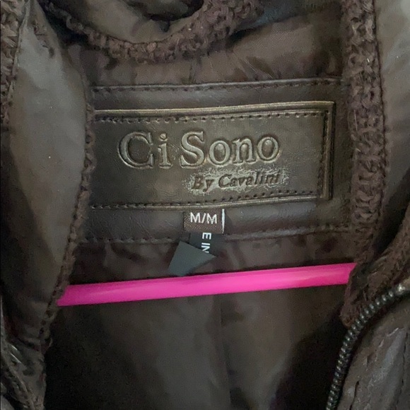 Brown Leather Hooded Jacket w/ Sweater Material - Picture 8 of 11